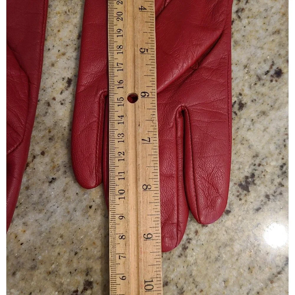 Merona Womens Size S/M Red Leather Lined Winter Gloves 3 Buckle Accent